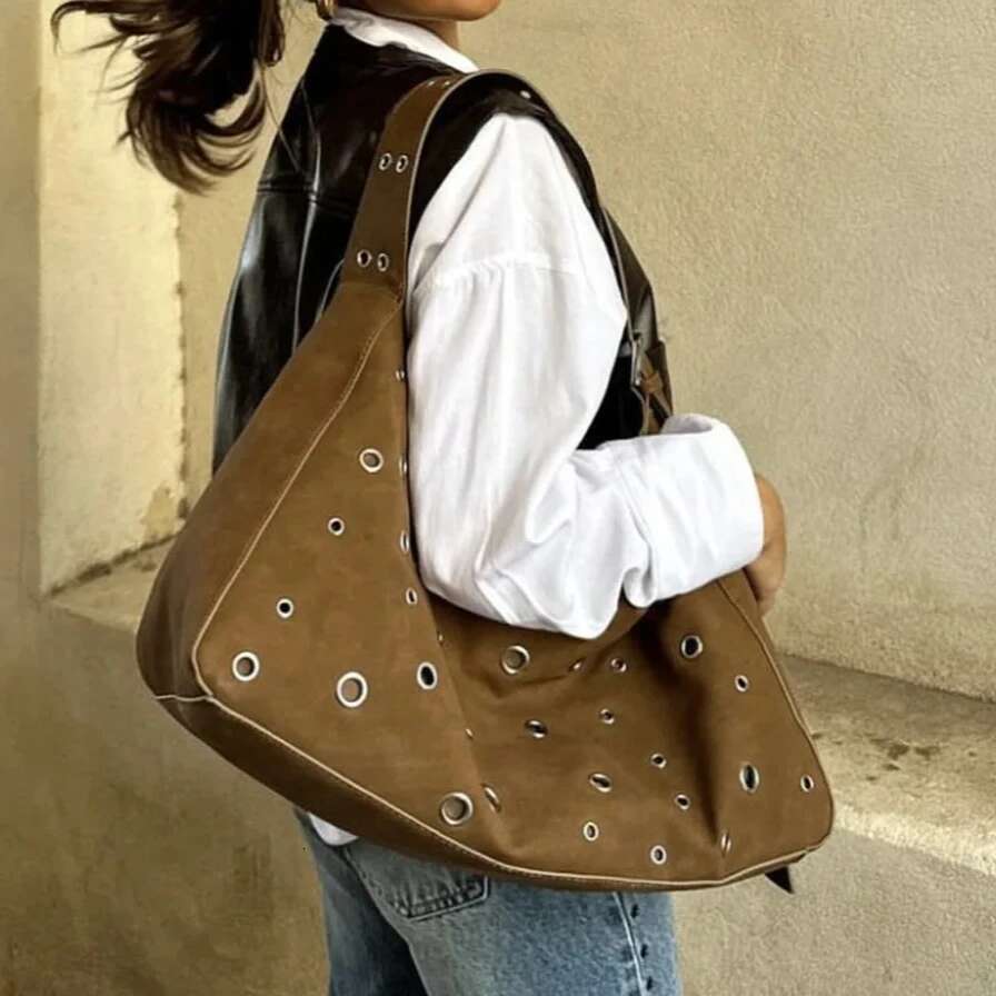 Rivets Handbag Underarm Street Trend Punk Wide Strap Women's Shoulder Bag Large Faux Suede Ladies Hand Bag Bolsos