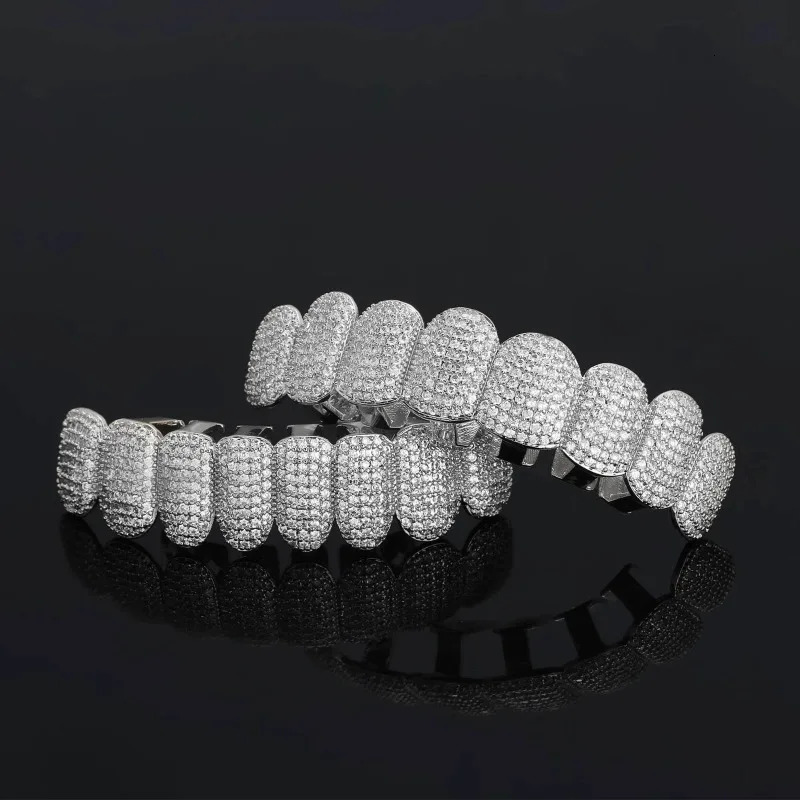 Big Shinning Bling Iced Out Teeth Hip Hop Top Bottom Grills Dental Mouth Punk Teeth Caps Cosplay Party 250325