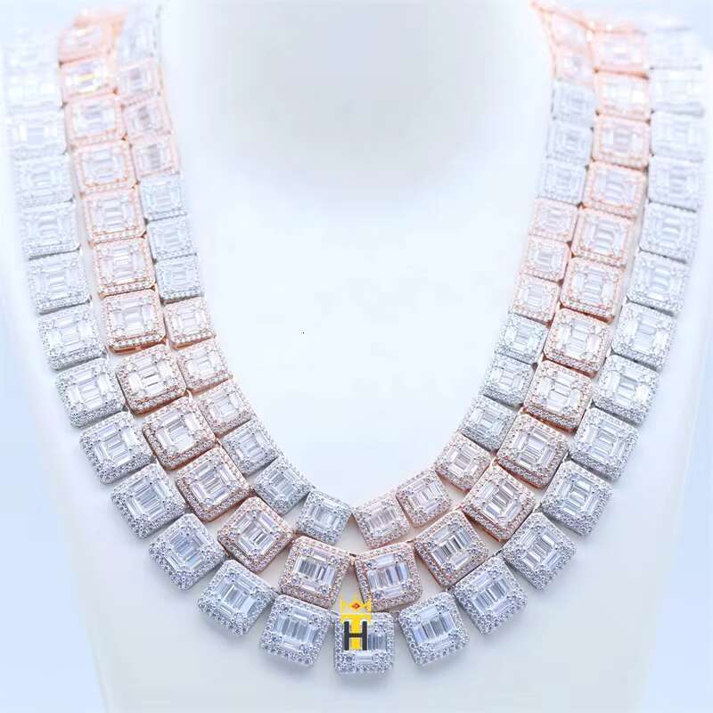 Moissanite Diamond Chain 925 Silver Hip Hop Jewelry baguette Chain Iced Out Clustered Tennis Necklace Chain