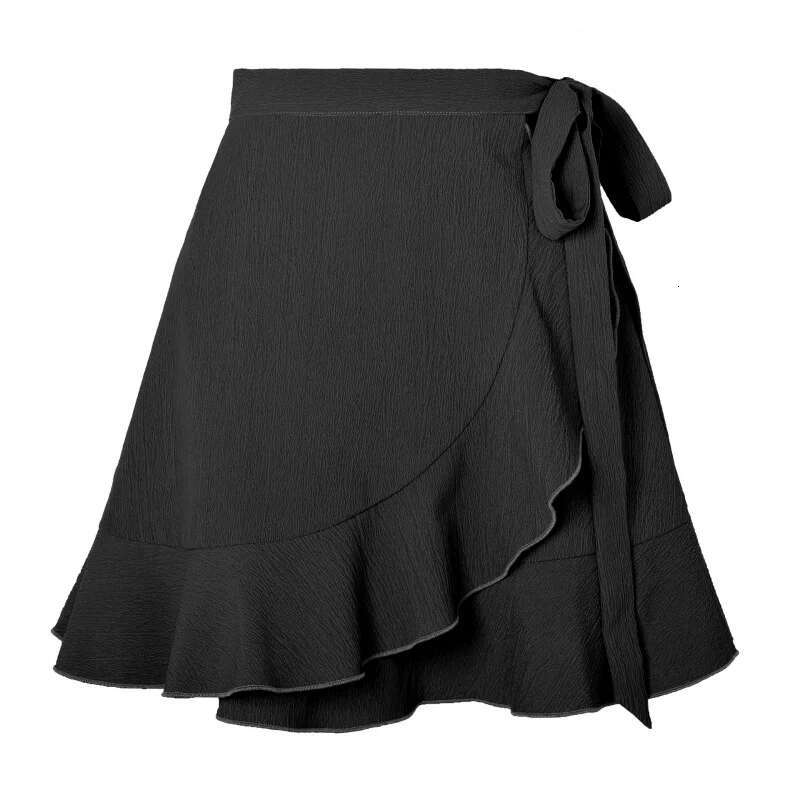 Dongdumaoyi Zomer Een Stuk Tie Taille Midi Rok Hoge Effen Kleur Ruche Zoom Korte Voor Vrouwen A