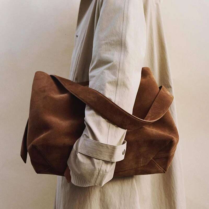 Genuine Leather 2025 Spring Cow Suede Shoulder Bags Women Retro Gold Buckle Large Capacity Totes Lady Handbags