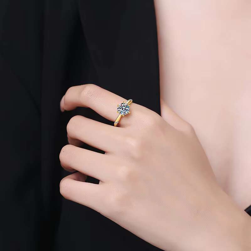 18K Gold Plated Moissanite Ring 925 Sterling Silver Jewelry Female Senior Sense Factory Wholesale Cross-Border Live Ring