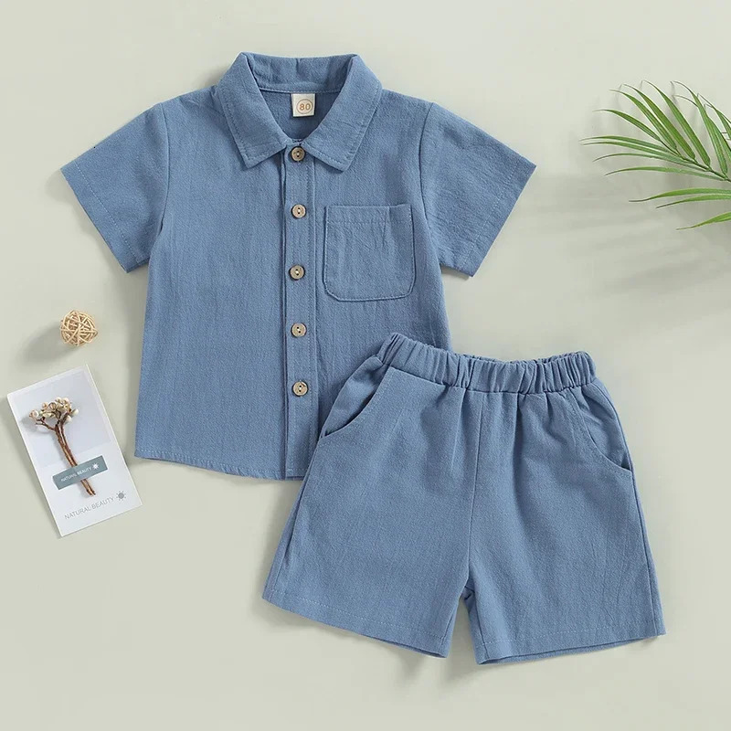 0-4Y Kids Boys Casual Shorts Set Baby Toddler Short Sleeve Buttons Up Shirts Short Pants Children Summer Clothing Homewear 250325
