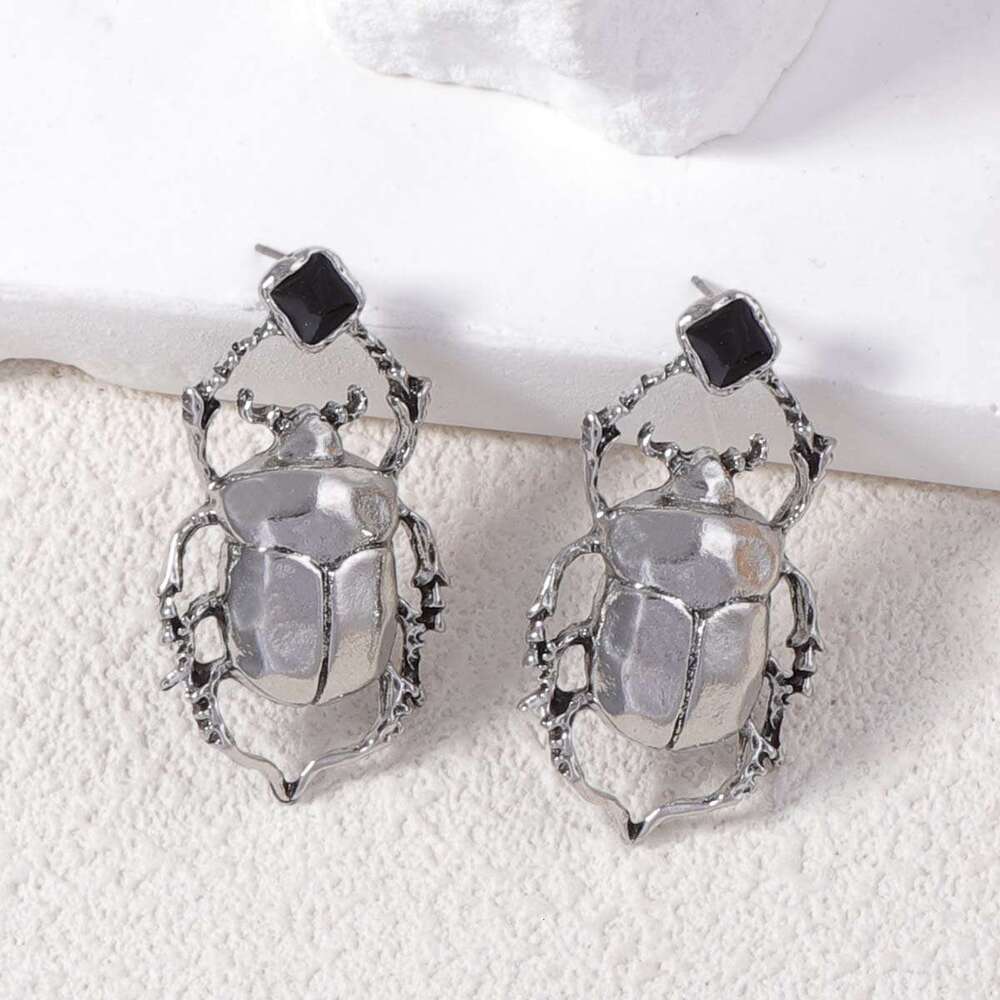 Bold Vintage Beetle Earrings Cool Toned Alloy Statement Jewelry Everyday Fashion for Women