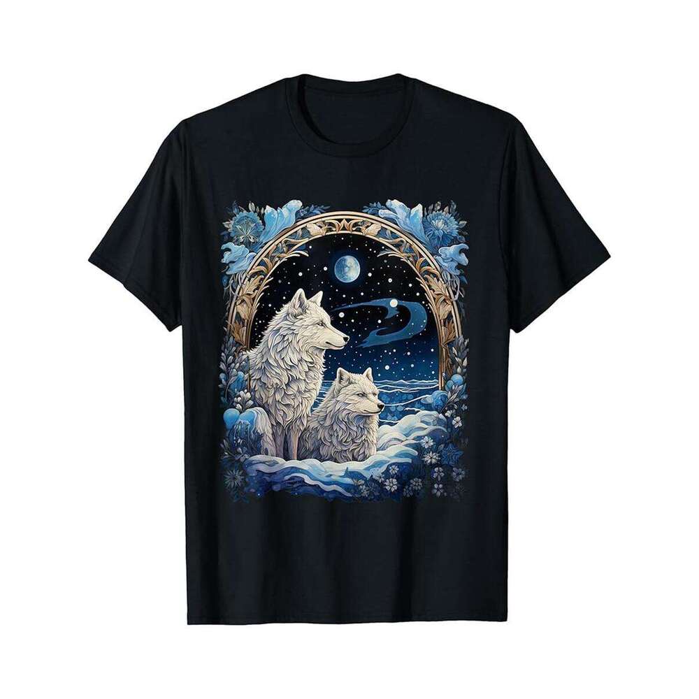 Designer T shirt Winter Wolves Peaceful Snowscape Portrait Art Noveau - 220g Tshits