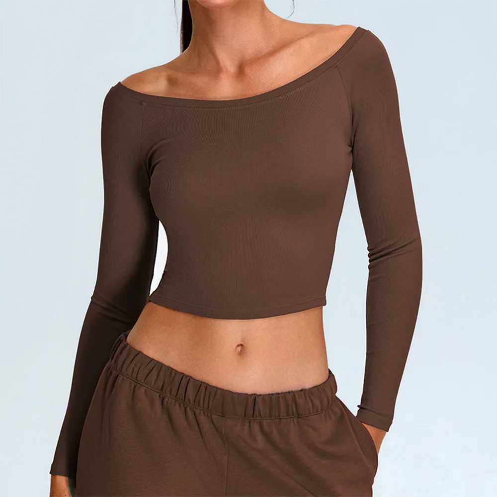 Home>Products>Strapless Long Sleeve Yoga T-shirt>Womens Solid Sports Shirt W250326