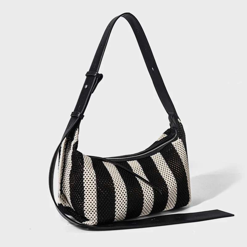 Formeki Women Shoulder Striped Weave Pillow Ladies Female Banana Casual Tote Bag