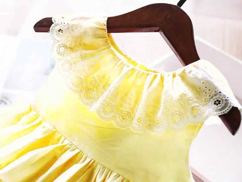 2025 New Girl Dress Childrens Summer Cotton Embroidered Hollow Dress Baby Clothing Cute Ruffle Round Neck Tank Top W250326