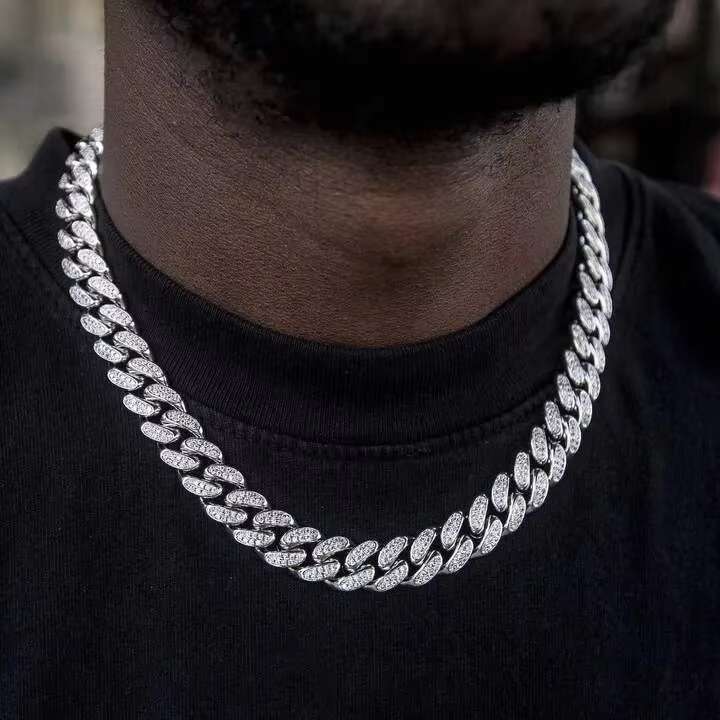 VVS Diamond Moissanite Cuban Chain Hip Hop 925 Sterling Silver Iced Out Moissanite Cuban Link Chain