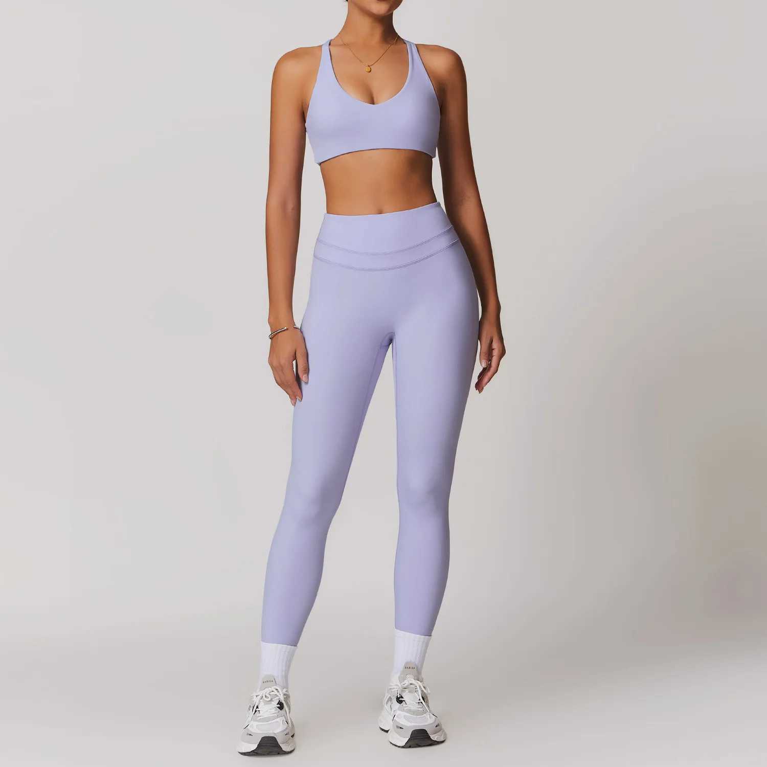 MikeYoga 2PCS Yoga Set Womens Sportswear Fitness Bra Top Short Sleeve Sportswear W250326