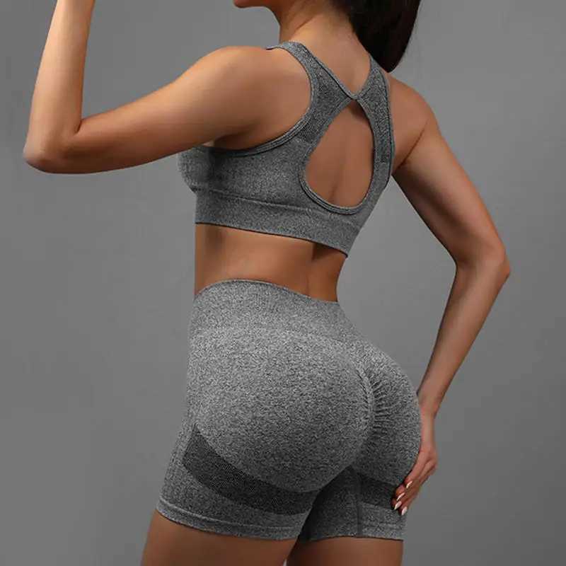 Womens yoga shorts set high waist and hip lifting exercise tight fitting fitness abdominal control gym running and stretching sportswearW250411