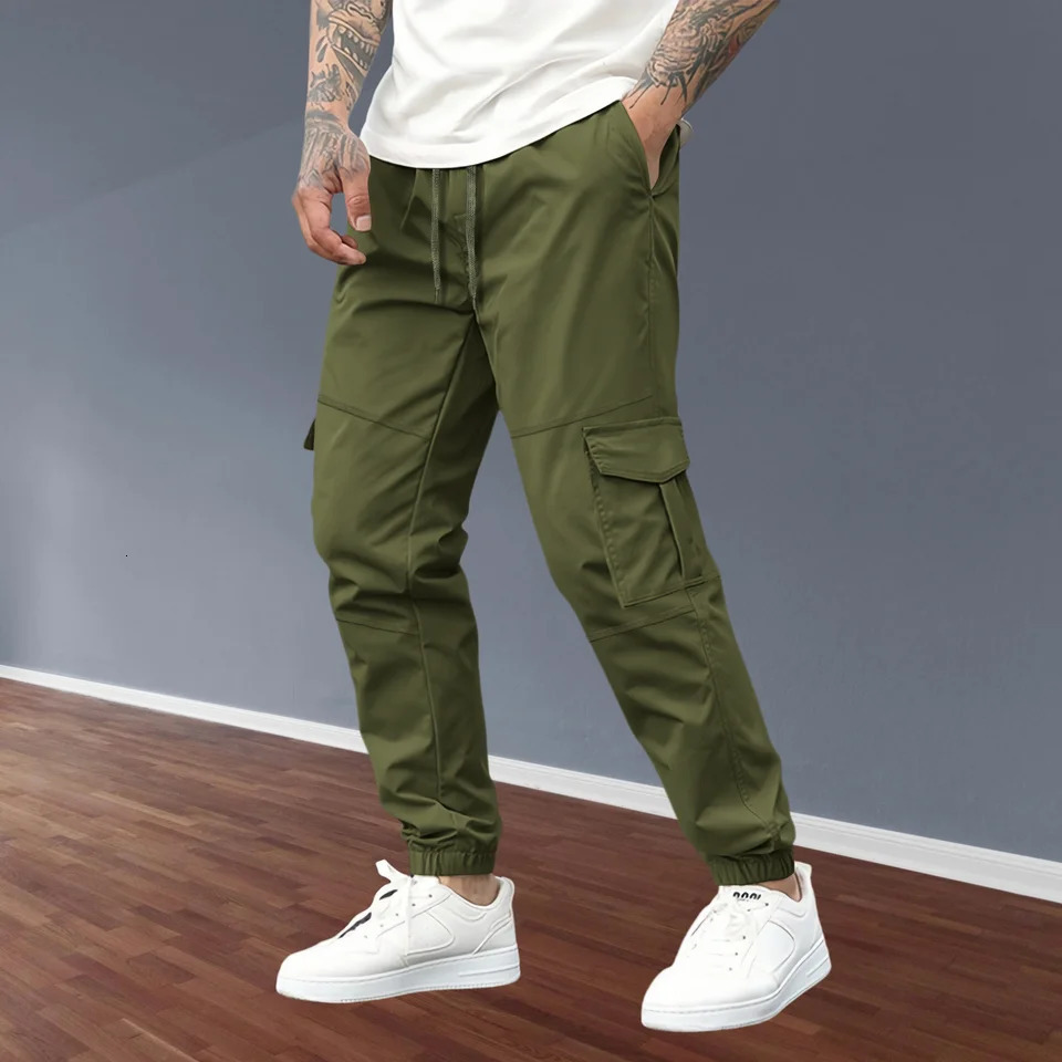 mens casual full set youthful and fashionable integrated multi pocket sports pants solid color classic comfortable combat pants 250321