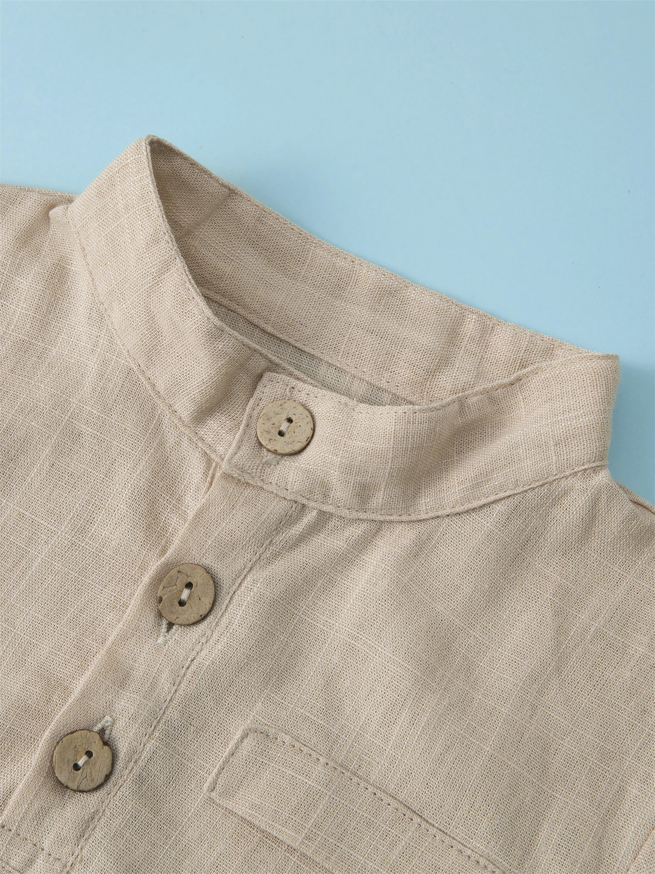 Short Sleeve Polo Shirt for Children Casual Mandarin Collar Solid Color Cotton-Linen Blend Thin Summer 250326
