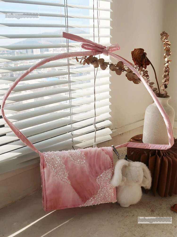 Light Fashion New Original Design Niche Pearl Gradient Pink Mesh Handbag For Women High-End Single Shoulder Crossbody Bag