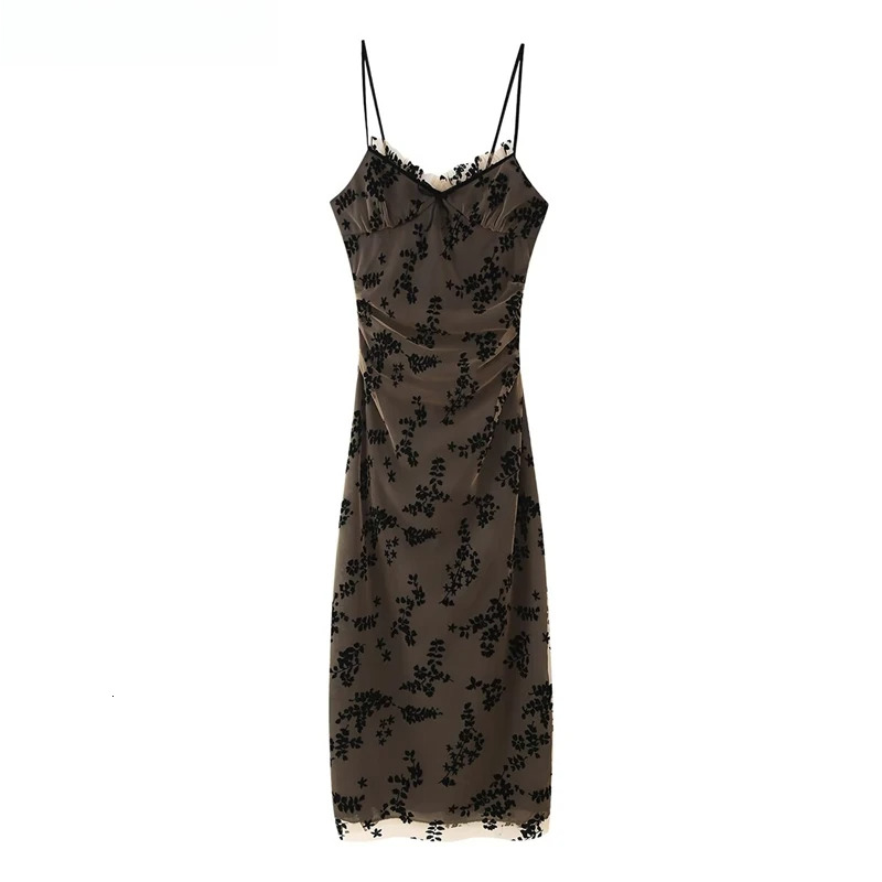 2025 New Women's Lace Jacquard Mesh Slip Dress Pleats Design Elegant Sexy Slim Bow Decoration Backless MIDI Dresses