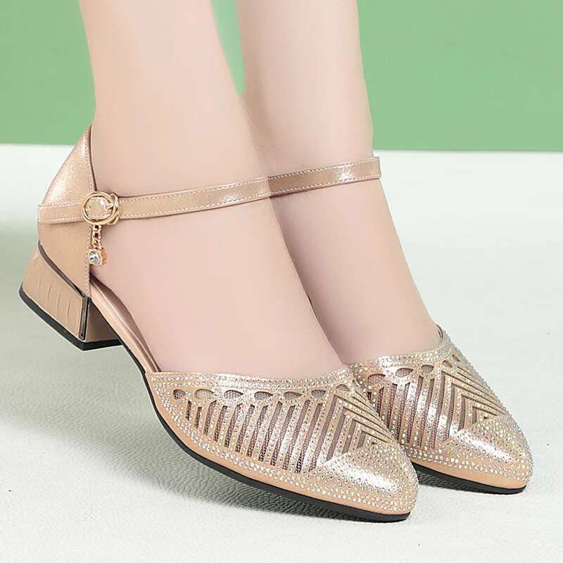 2025 Summer New Women's Designer Fashion Pointed Shoes Hollow Shoes Transparent Buckle Gauze Multi functional