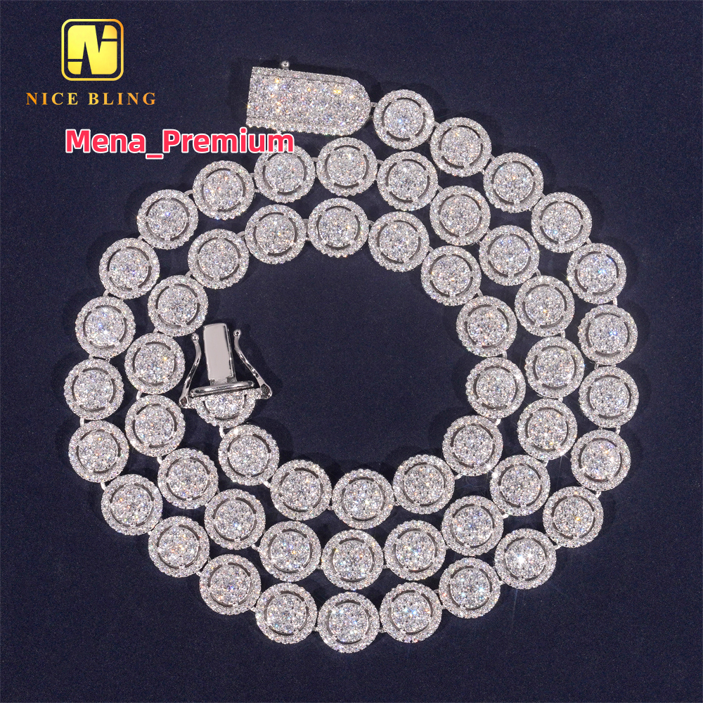 10mm Round Shape Moissanite Cuban Link Chain Hip Hop Jewelry Iced Out Diamond 925 Sterling Silver Moissanite Necklace Bracelet