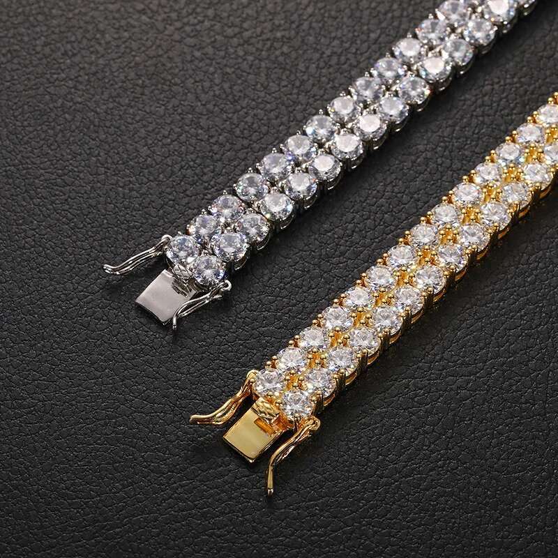 Custom Luxury Tennis Bracelet Silver 925 Moissanite 3mm-5mm 2 Row Tennis Bracelet For Women Men Hip Hop Jewelry
