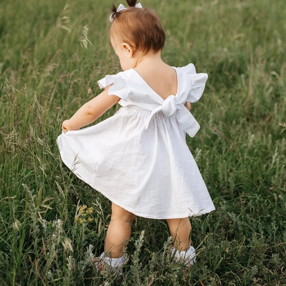 2025 Summer Kids Girls Dress Cotton Linen Sleeveless Outwear Lovely Infant Costume Clothes For Toddler Baby Girls Party Dresses 250326