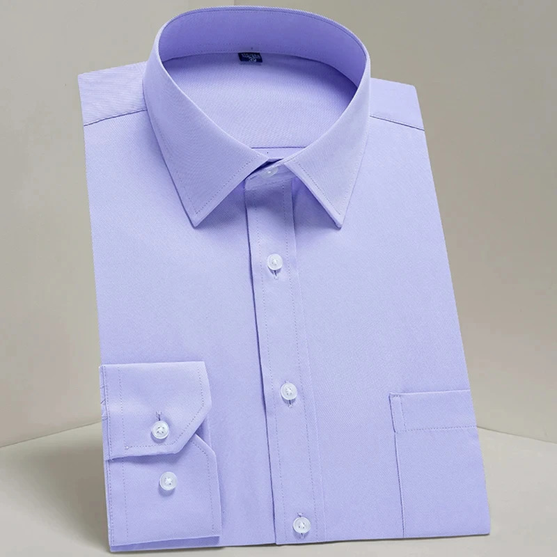 2024 Mens Long Sleeve Shirt for Spring and Autumn Formal Business Social Comfortable Slimming Solid Color Office Work Purple Blue Pink 250326