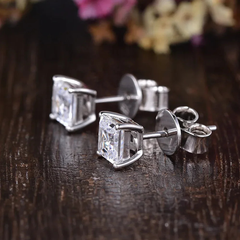 2Carat Princess Cut Earrings with Gra Certificates 925 Sterling Silve Square Lab Diamond Stud Earring for Women Men 250318