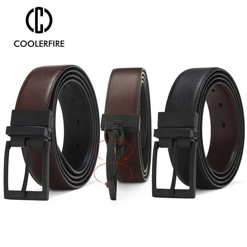 Mens belt business dress with mens leather belt reversible buckle brown and black fashionable work and leisure HQ111 W250326
