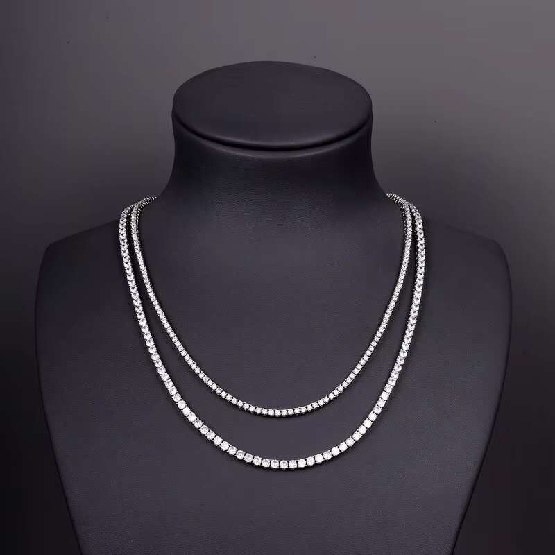 Factory Price Hiphop 3mm Full Size Moissanite Tennis Bracelet Necklace Pass Diamond Tester Tennis Chain 925 Sterling Silver