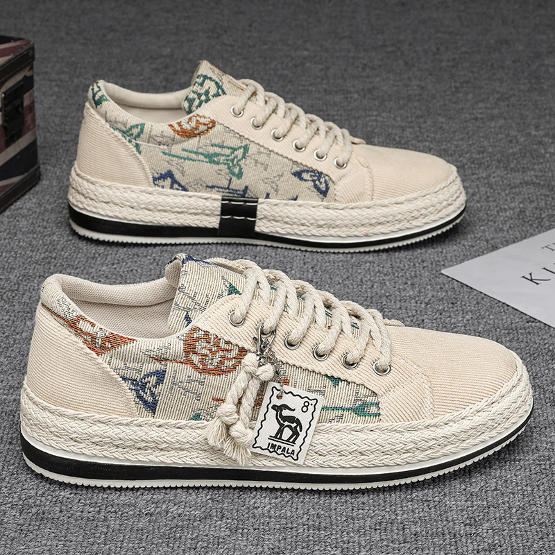 Designer Shoes Canvas Breathable Fashion Summer New Luxury Trendy Men's Corduroy Flat Shoes Casual Lightweight Thin Old Beijing Cloth Shoes White