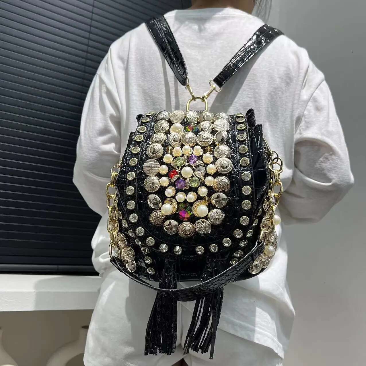 Women's Fashion Dia Handbag Elegant Evening Beaded Light Backpack Crossbody Bag