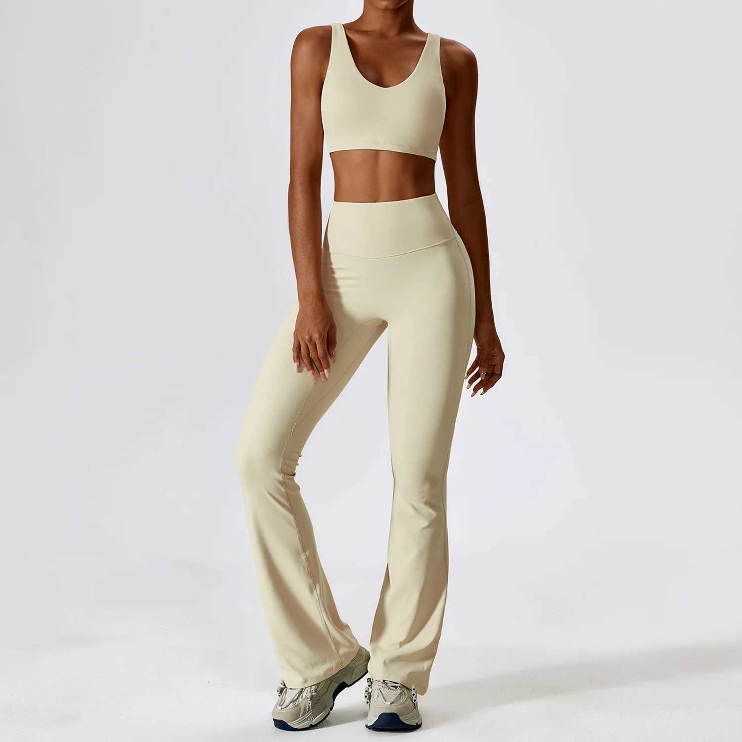 2-piece womens track and field clothes yoga set sportswear gym clothes fitness long sleeved crop tops waist tight sportswear W250326