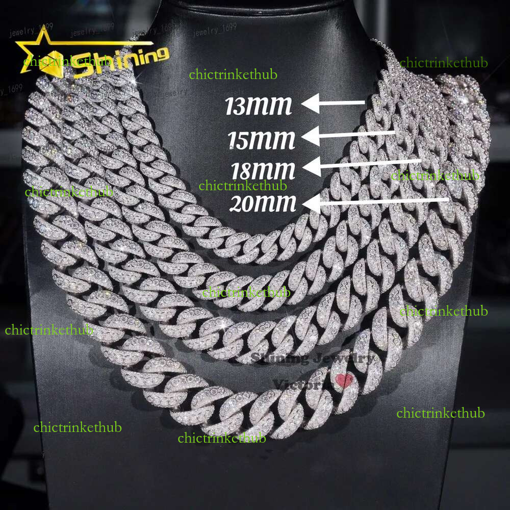 Panyu New Arrivals Hip Hop Rapper Necklace Sier 13MM 15MM 18MM 20MM VVS Moissanite Dia Bezel Setting Cuban k Chain