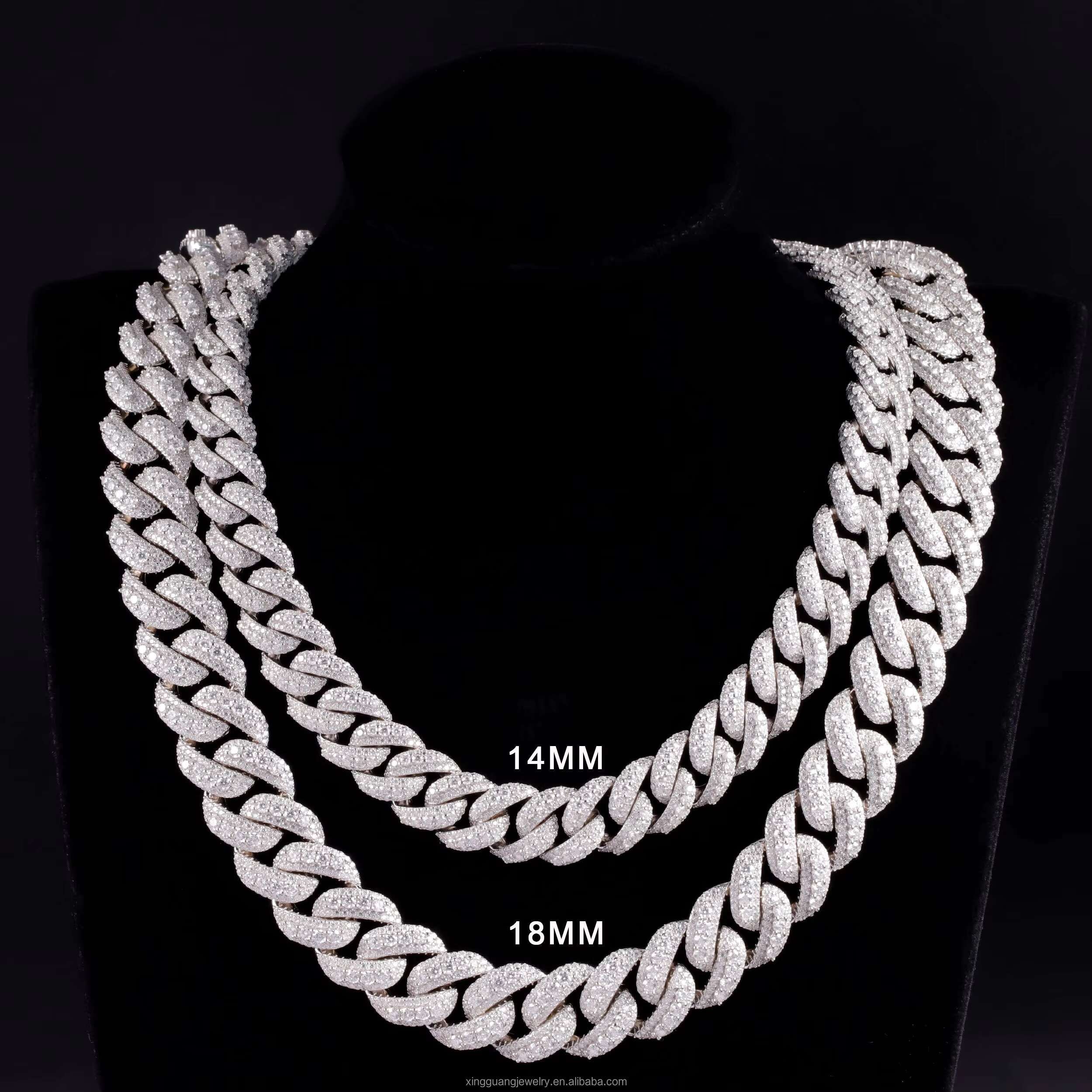 Popular Moissanite Cuban Chain 14mm 18mm 925 Sterling Silver VVS Moissanite Diamond Iced Out Cuban Link Chain Hip Hop Necklace