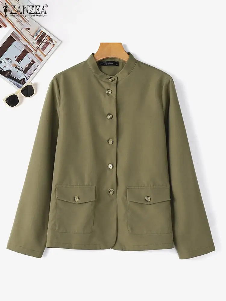 ZANZEA Fashion Long Sleeve Cargo Jackets Women Autumn Stand Collar Button Up Outwear Solid Work Wear Casual Loose Jacket 250321