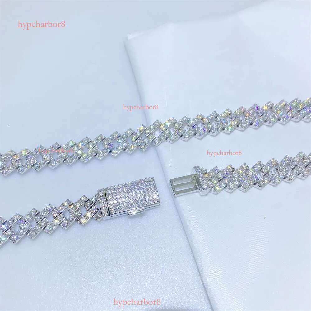 Bussdown Thick 8mm 10mm 13mm Solid Sier Iced Out Vvs Moissanite Chain Cuban k Bracelet