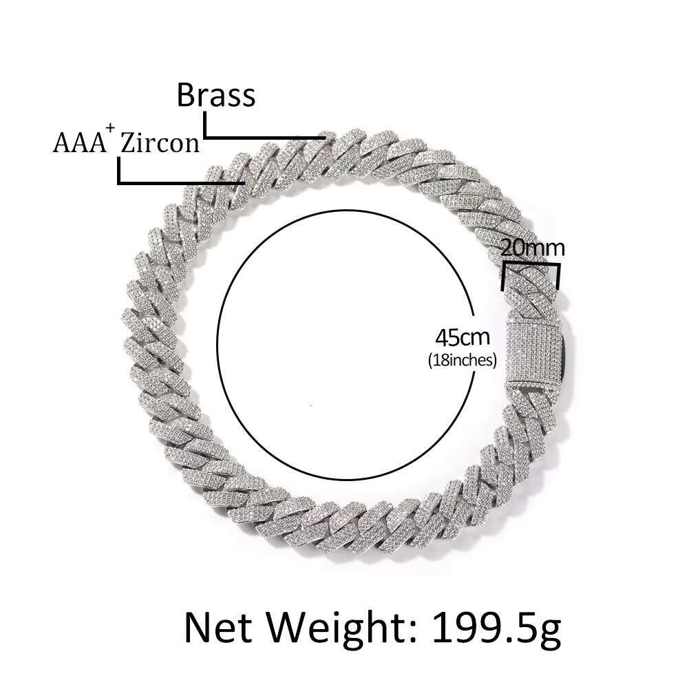 Custom Name 20mm Zircon Cuban Necklace Hiphop Diamond Wholesale Fashion Jewelry Necklace Light Luxury Hip Hop Necklace