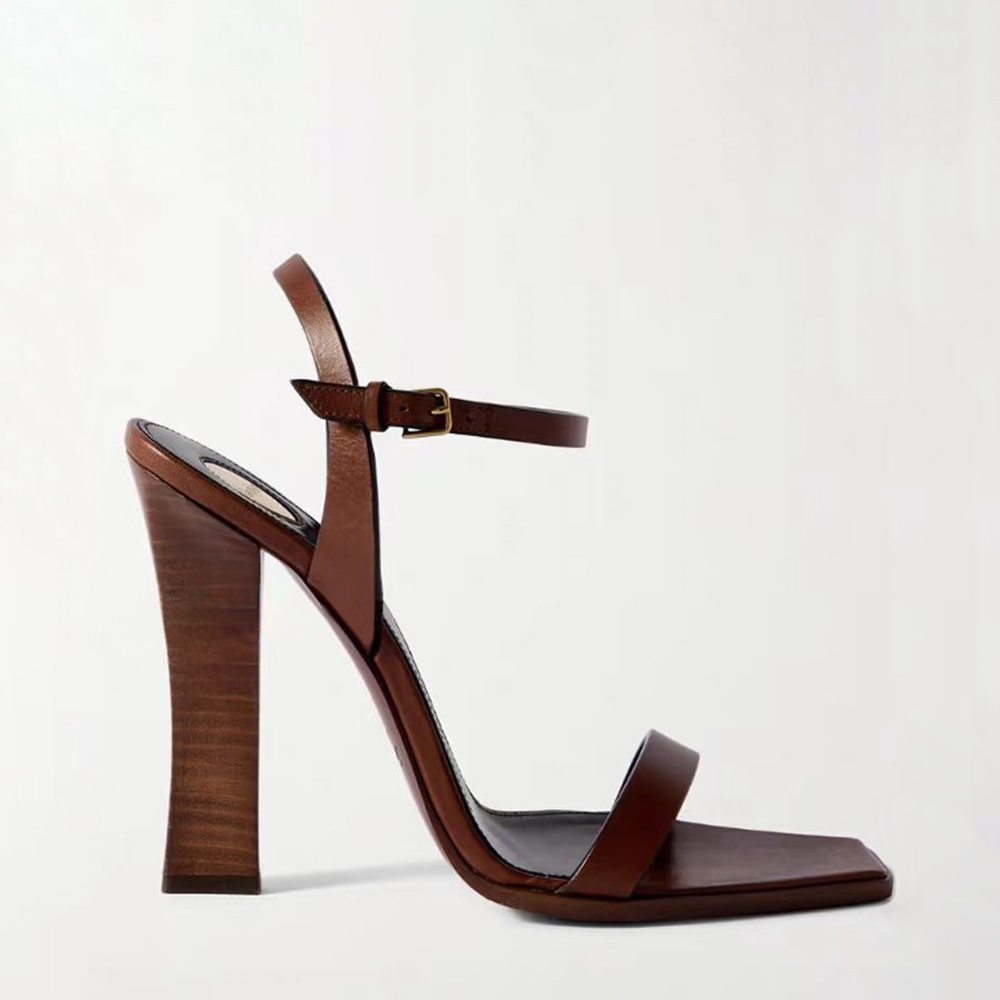 Elegant women's Chunky Heel sandals pumps Genuine Leather ankle strap exposed toes party evening shoes Luxury designers high heels factory footwear