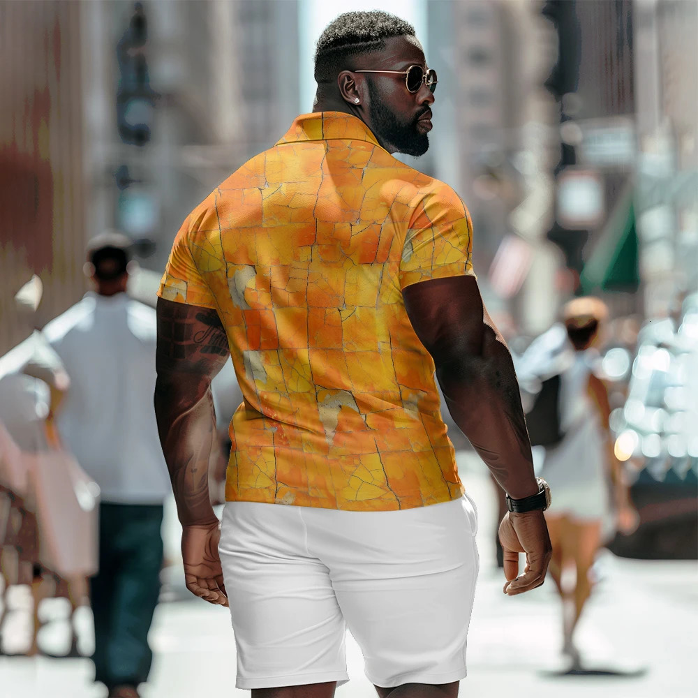 Summer plus mens polo shirt yellow checkered casual collar Tshirt summer mini elastic short sleeved top 250326