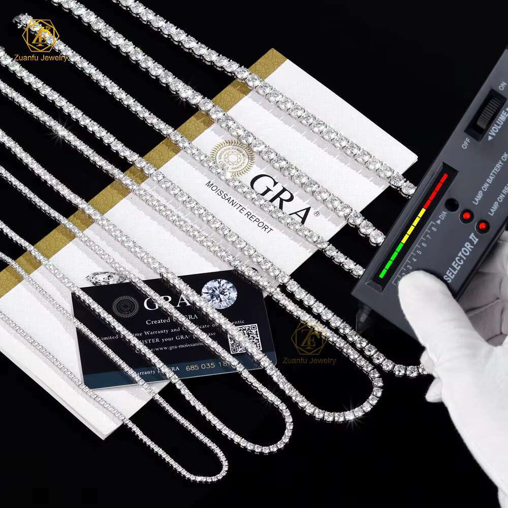 Factory Wholesale Moissanite Jewelry 925 Silver Hip Hop Rock Diamond Chain 2mm 3mm 4mm 5mm 6.5mm VVS Moissanite Tennis Necklace