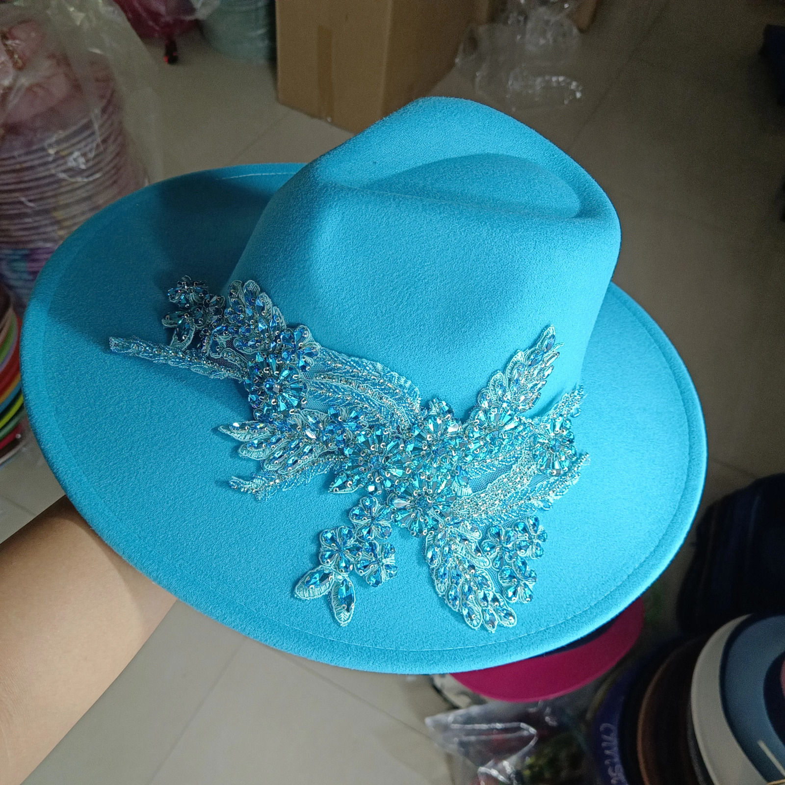 Rhinestone Hat Fedora Hat 3D Rhinestone Womens Jazz Hat Support DIY Fedora Hat Product Release Sombrero Hat 250325