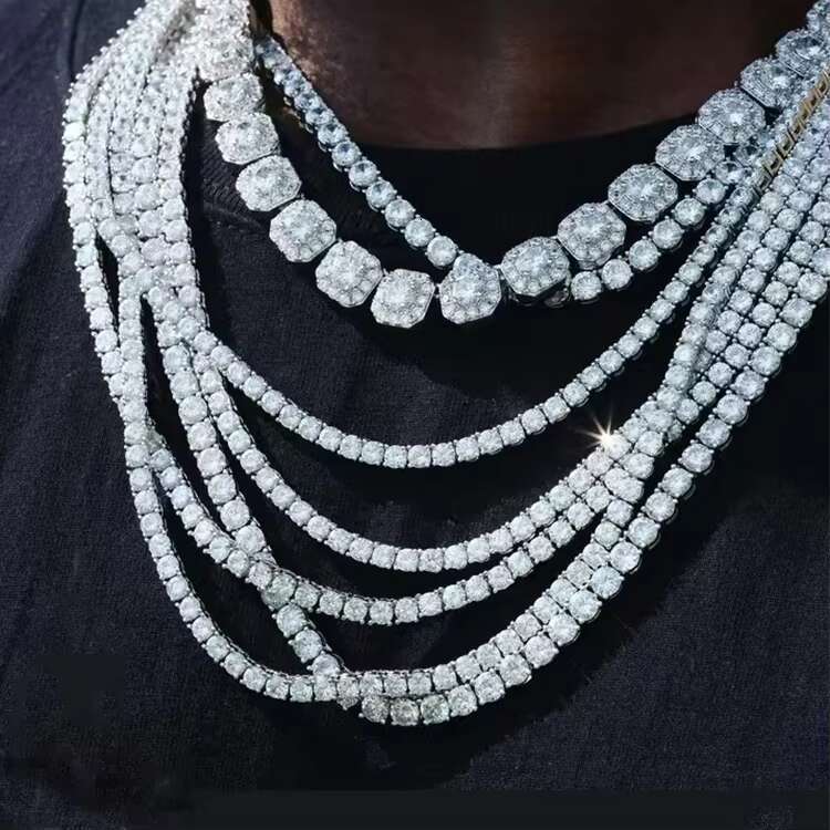 Wuzhou Factory Price Hip Hop Necklace S925 Silver with GRA VVS Moissanite Cuban Link 2mm - 6.5mm Moissanite Tennis Chain Jewelry