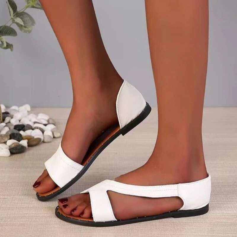 New Summer Women's Leather Pu Flat Casual Sandals Woman Flip-ps Fashion Comfortable Outdoor Female Roman Shoes