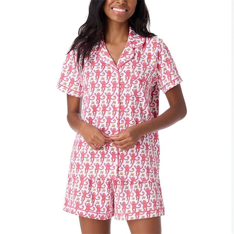 Summer monkey print set, women's sleepwear, plus size, temperament, family living suit