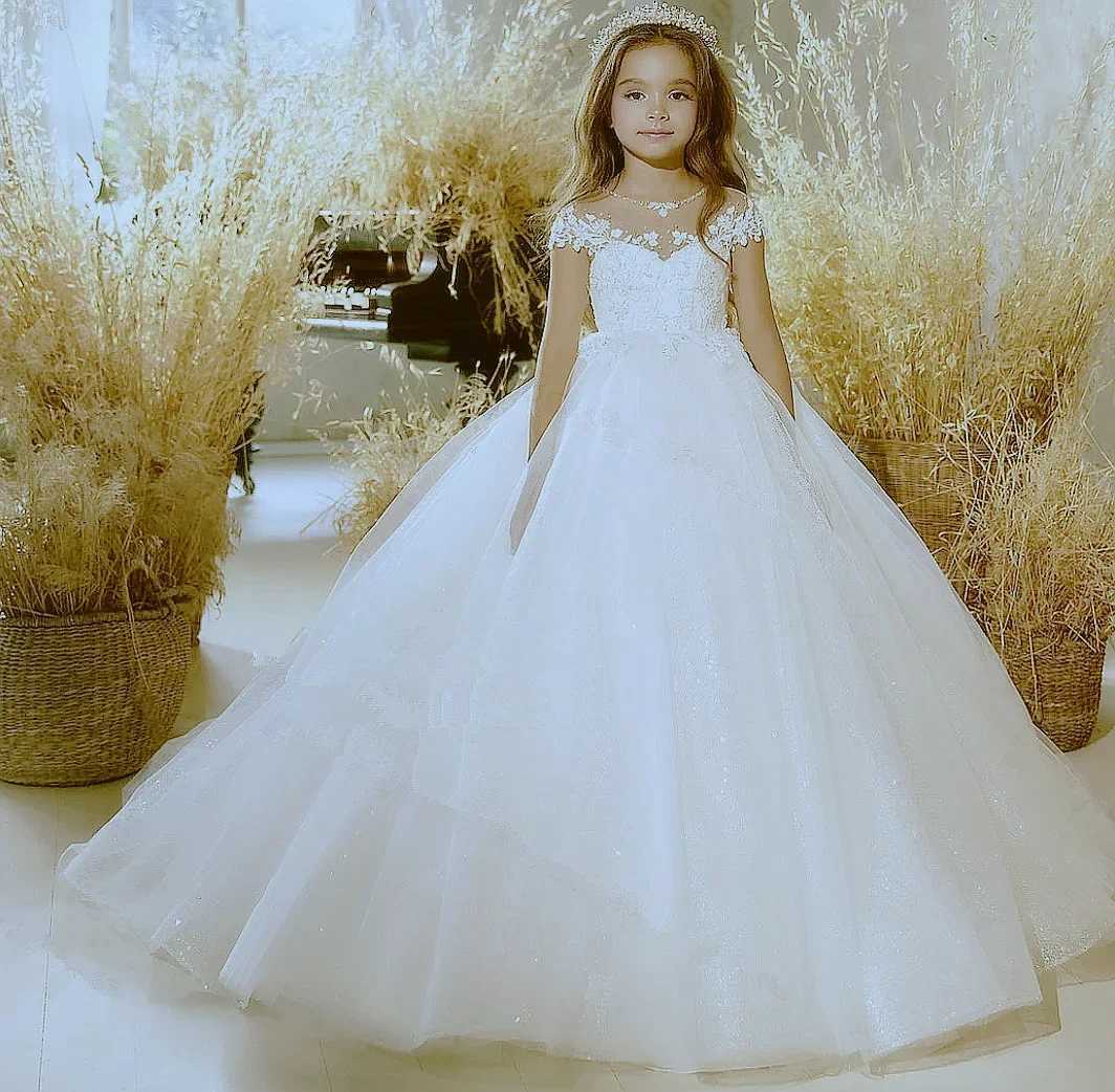 Wedding Beads Childrens Birthday Party Dress Glitter Floor Length Childrens First Communication Dress W250326