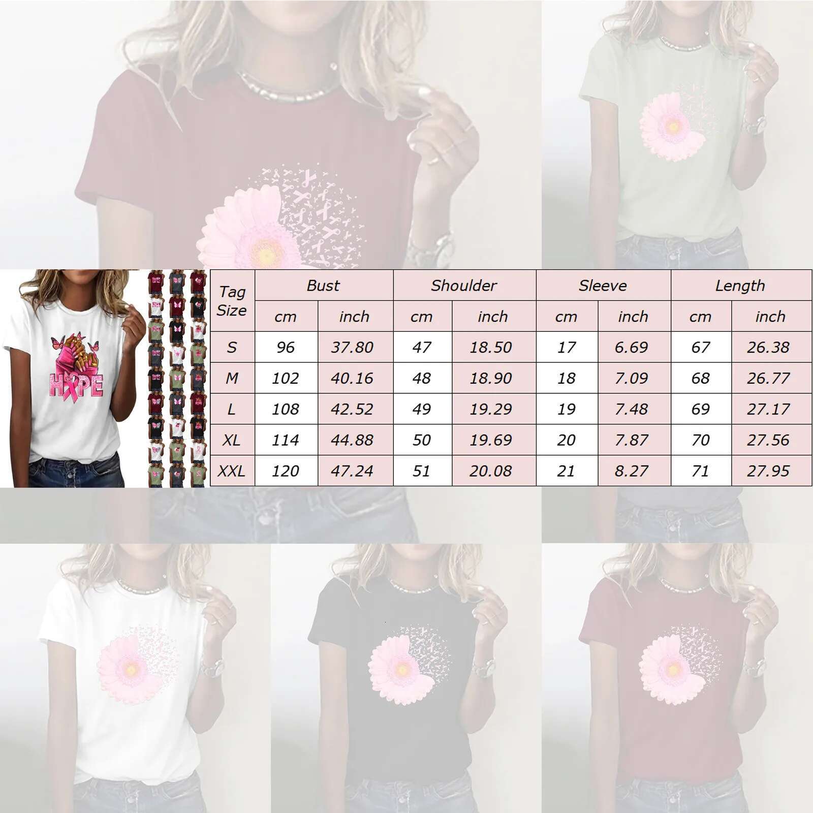 Ddmyshoesvip Breast Cancer Awareness Women T Shirt Cup Butterfly Ribbon Print Short Sleeve T Shirt Pink October Graphic Tees Tops