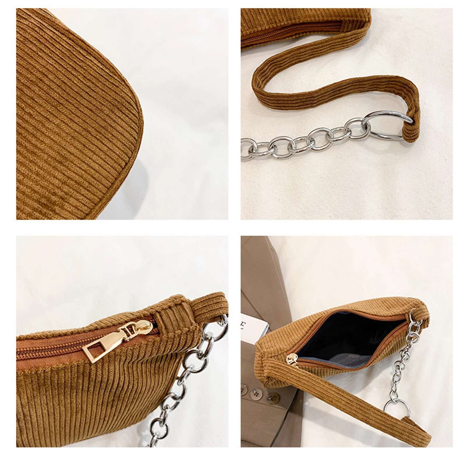 Vintage Women'S Handbags Corduroy Underarm Bag Casual Women Shoulder Bags Solid Color Zipper Female Handbag Clutch New Fashion