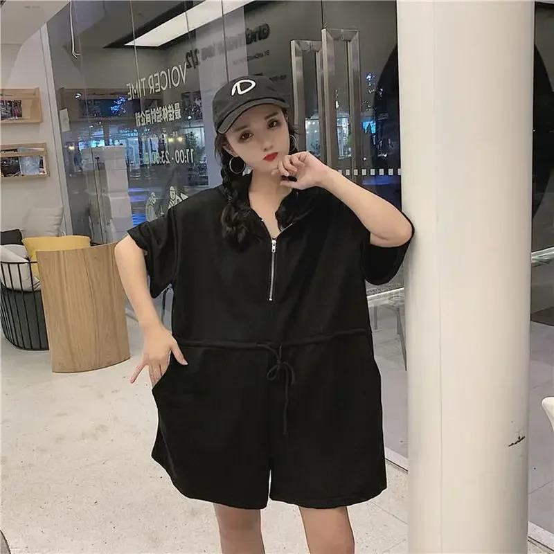 Summer womens sportswear clothes Korean loose hoodie drag and drop student jumpsuit casual wide leg short leg sportswear 250320