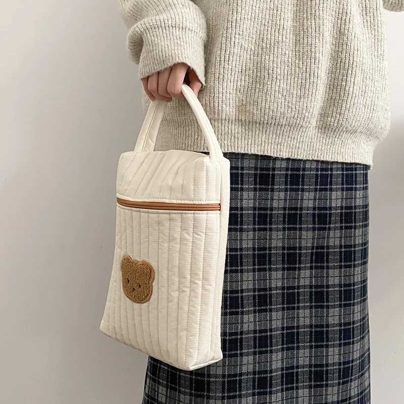 Baby Diaper Bag for Mom Cotton Bear Mommy Bags Nappy Diapers Organizer Zipper Women Handbags Maternity Bag Cartoon Beige SacC250326