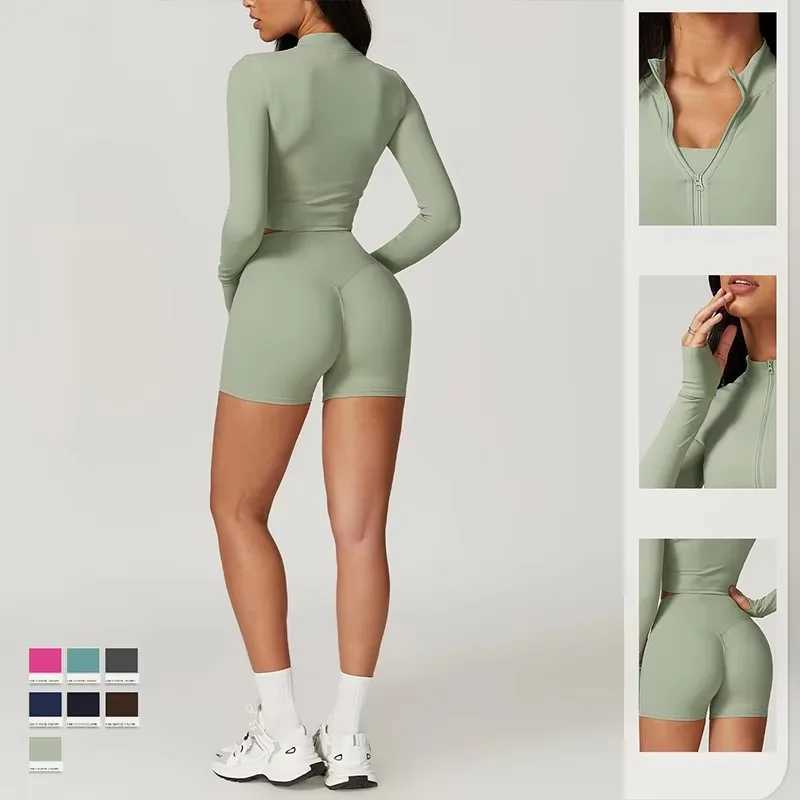 Yoga set 3pcs sports set womens exercise set quick drying yoga clothing gym jacket sportswear womens running jacket W250326