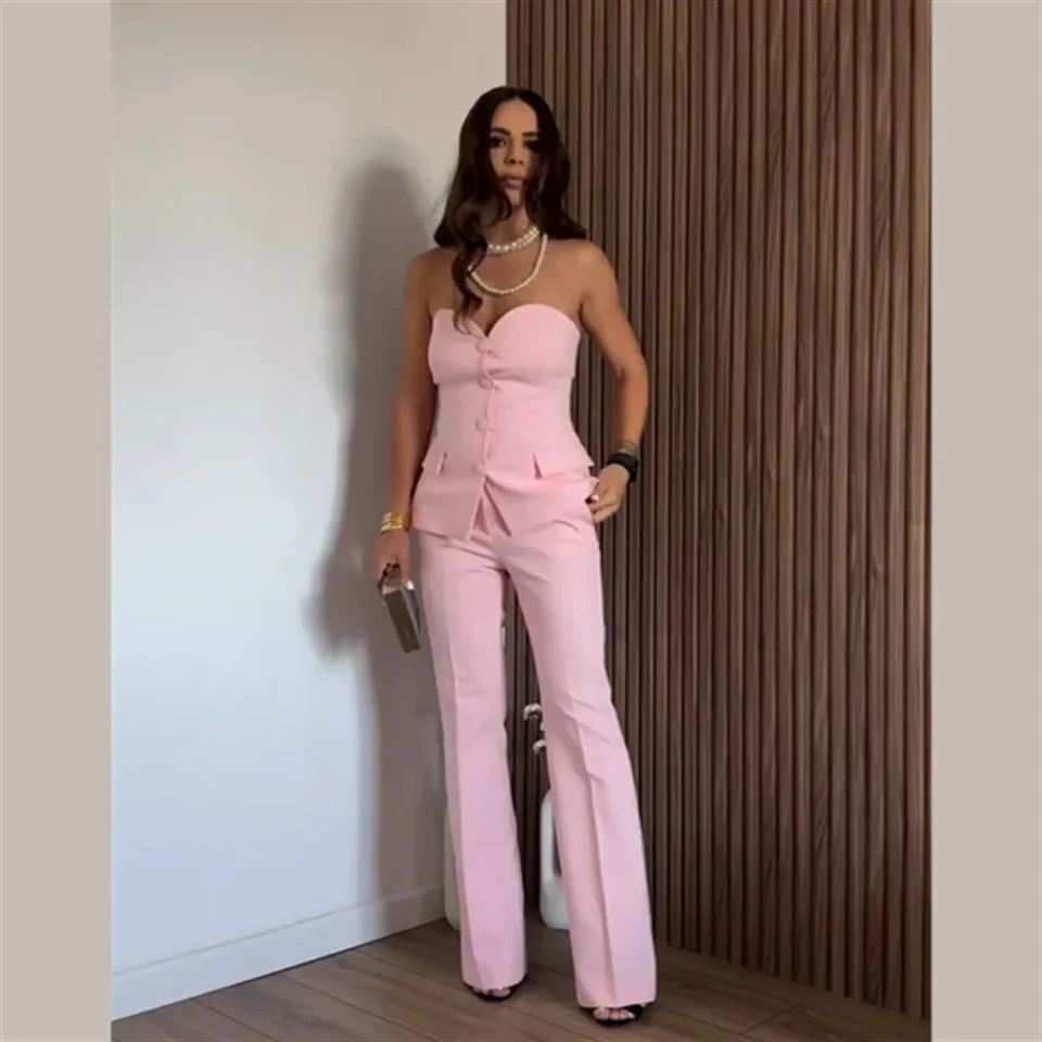 PB ZA womens fashionable warm and slim fit tight corset top high waist flash pants set 250321