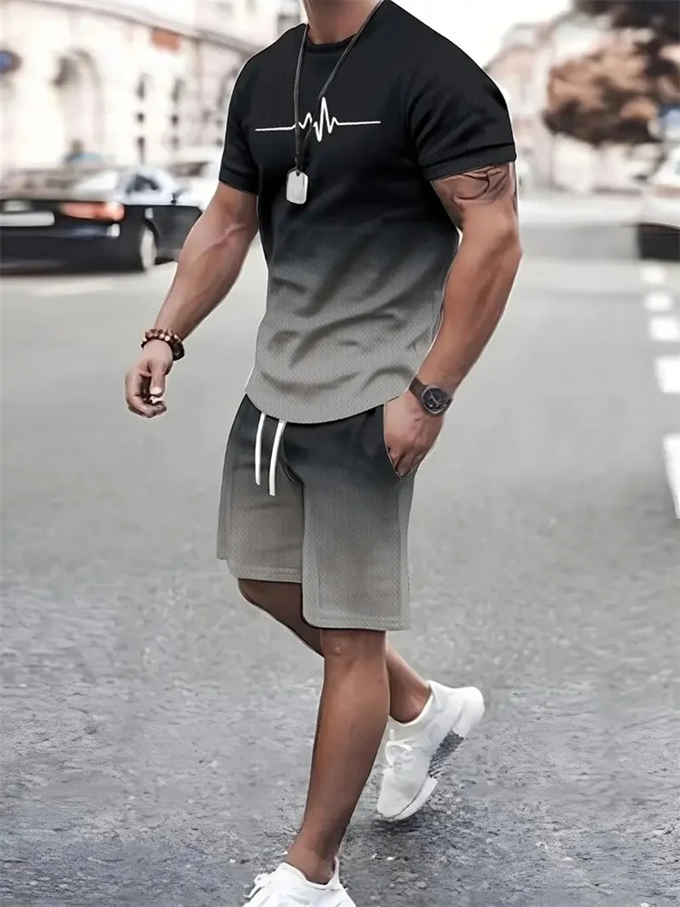 Summer Street Mens Sportswear Mens Super Size Clothing 3D Printed T-shirt Mens Simple Clothing Fashion Set 250324